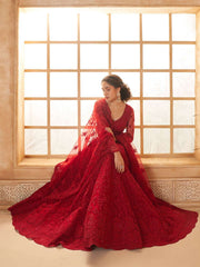 Red Color Heavy Embroidered Net Lehenga Choli With Dupatta