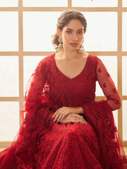 Red Color Heavy Embroidered Net Lehenga Choli With Dupatta