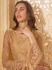 Mystrical Golden Color Heavy Embroidered Net Lehenga Choli With Dupatta
