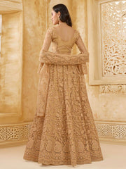 Mystrical Golden Color Heavy Embroidered Net Lehenga Choli With Dupatta