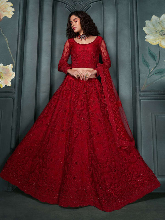 Bridal Red Heavy Embroidered Lehenga Choli