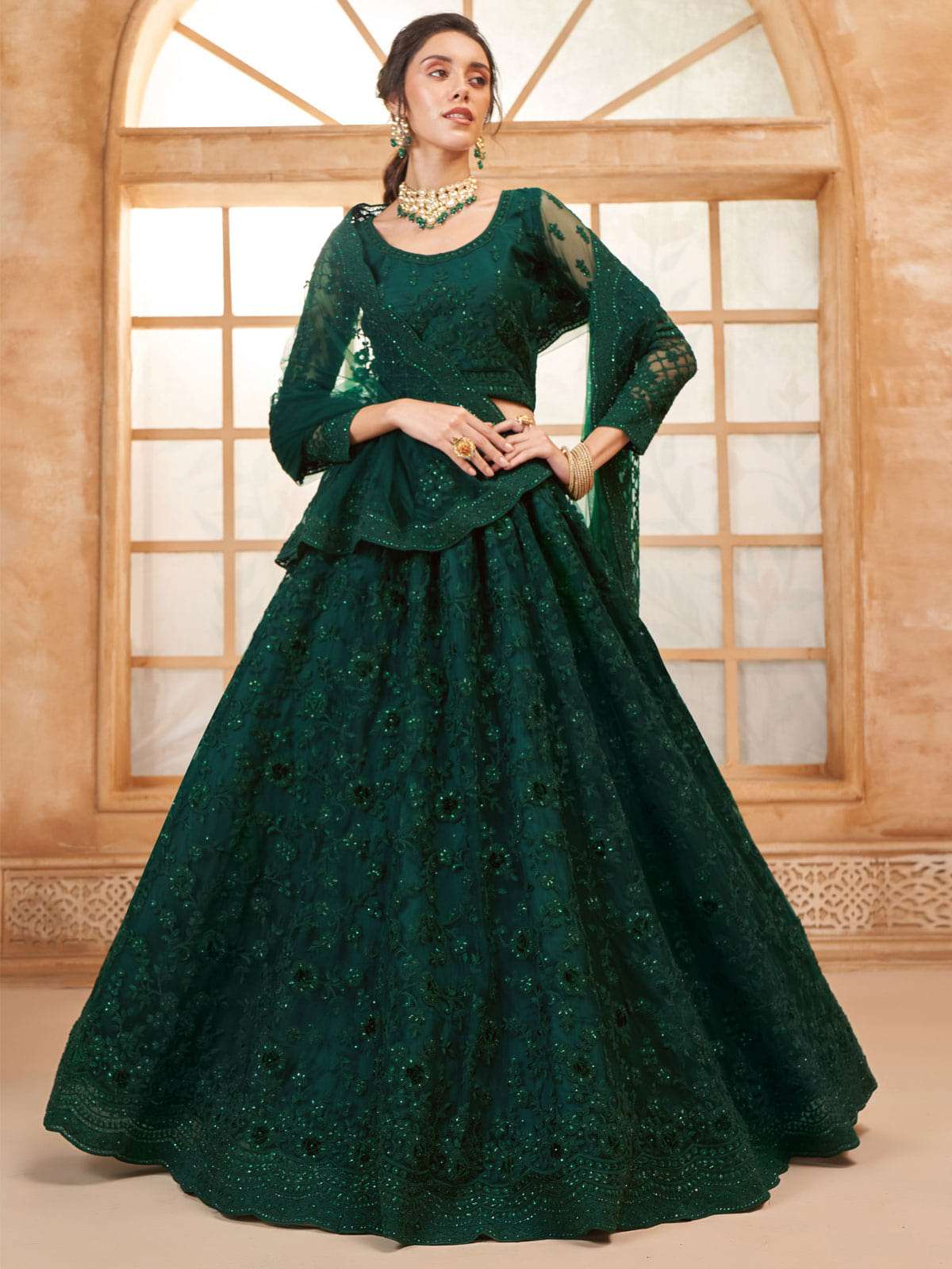 Bottle Green Color Heavy Embroidered Net Lehenga Choli With Dupatta XXL-44 Bottle Green Color Heavy Embroidered Net Lehenga Choli With Dupatta XXL-44