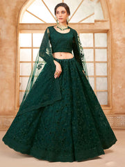 Bottle Green Color Heavy Embroidered Net Lehenga Choli With Dupatta