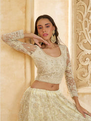 Beautiful Ivory Color Heavy Embroidered Net Lehenga Choli With Dupatta