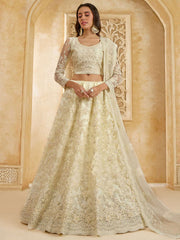 Beautiful Ivory Color Heavy Embroidered Net Lehenga Choli With Dupatta