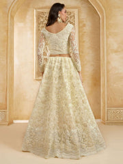 Beautiful Ivory Color Heavy Embroidered Net Lehenga Choli With Dupatta
