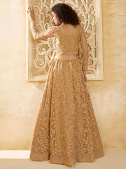 Beautiful Golden Color Heavy Embroidered Net Lehenga Choli With Dupatta