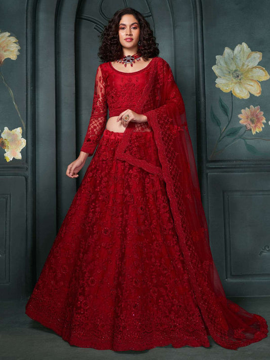 Bridal Red Heavy Embroidered Lehenga Choli