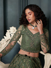 Mehendi Green Heavy Embroidered Bridal Lehenga Choli
