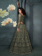 Mehendi Green Heavy Embroidered Bridal Lehenga Choli