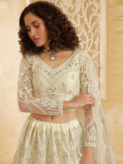 Ivory Color Heavy Embroidered Net Lehenga Choli With Dupatta