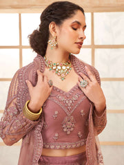Brown Color Heavy Embroidered Net Lehenga Choli With Dupatta