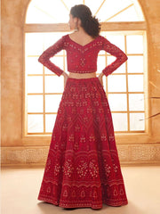 Red Color Heavy Embroidered Net Lehenga Choli With Dupatta