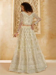 Ivory Color Heavy Embroidered Net Lehenga Choli With Dupatta