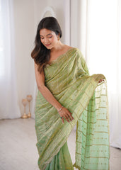 Green Fendi Satin Sequence Embroidery Saree