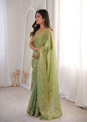 Green Fendi Satin Sequence Embroidery Saree