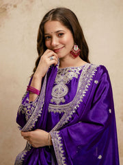 Dark Purple Designer Chanderi Cottan Partywear Kurta Set