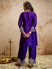 Dark Purple Designer Chanderi Cottan Partywear Kurta Set