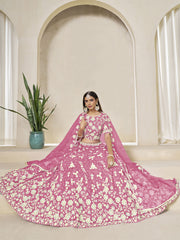 Embroidered Crush Lehenga Choli in Pink