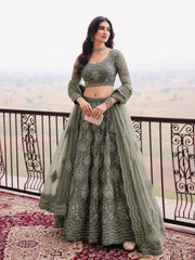 Green Embroidered Stylist Wedding Lehenga Choli