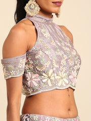 Mauve Pure Georgette Sequins with heavy Zarkan embroidery Semi-Stitched Lehenga choli & Dupatta