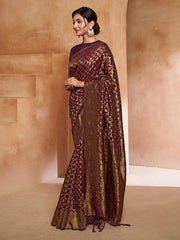 Purple Ethnic Motif Woven Design Zari Saree