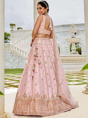 Pink Silk Fabric Beads & Sequince Embroidered Semi-Stitched Lehenga & Unstitched Blouse With Dupatta