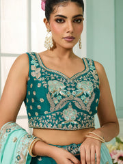 Green Georgette Fabric Sequins embroidery Semi-Stitched Lehenga & Unstitched Blouse With Dupatta