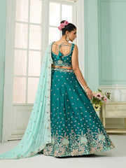 Green Georgette Fabric Sequins embroidery Semi-Stitched Lehenga & Unstitched Blouse With Dupatta