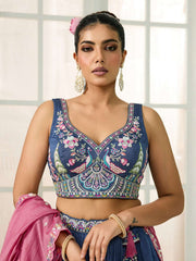 Blue Silk Fabric Sequins embroidery Semi-Stitched Lehenga & Unstitched Blouse With Dupatta