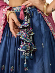 Blue Silk Fabric Sequins embroidery Semi-Stitched Lehenga & Unstitched Blouse With Dupatta
