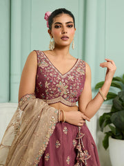 Rosegold Georgette Fabric Sequins embroidery Semi-Stitched Lehenga & Unstitched Blouse With Dupatta