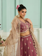 Rosegold Georgette Fabric Sequins embroidery Semi-Stitched Lehenga & Unstitched Blouse With Dupatta