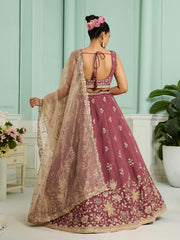 Rosegold Georgette Fabric Sequins embroidery Semi-Stitched Lehenga & Unstitched Blouse With Dupatta