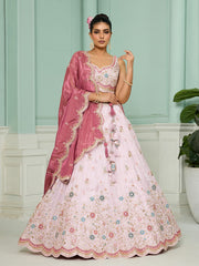 Pink Tissue Fabric Sequins embroidery Semi-Stitched Lehenga & Unstitched Blouse With Dupatta