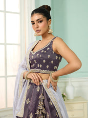 Purple Tissue Fabric Sequins embroidery Semi-Stitched Lehenga & Unstitched Blouse With Dupatta