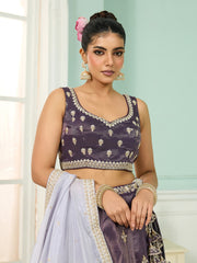 Purple Tissue Fabric Sequins embroidery Semi-Stitched Lehenga & Unstitched Blouse With Dupatta