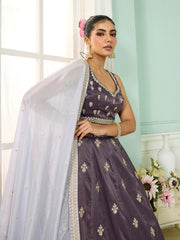 Purple Tissue Fabric Sequins embroidery Semi-Stitched Lehenga & Unstitched Blouse With Dupatta