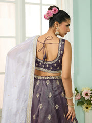 Purple Tissue Fabric Sequins embroidery Semi-Stitched Lehenga & Unstitched Blouse With Dupatta