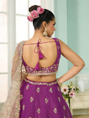 Burgundy Georgette Fabric Sequins embroidery Semi-Stitched Lehenga & Unstitched Blouse With Dupatta