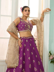 Burgundy Georgette Fabric Sequins embroidery Semi-Stitched Lehenga & Unstitched Blouse With Dupatta