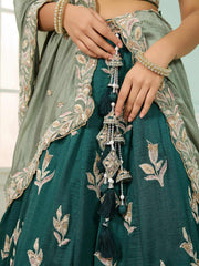 Green Silk Fabric Sequins embroidery Semi-Stitched Lehenga & Unstitched Blouse With Dupatta