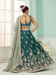 Green Silk Fabric Sequins embroidery Semi-Stitched Lehenga & Unstitched Blouse With Dupatta