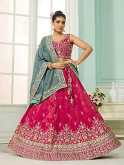 Pink Silk Fabric Sequins embroidery Semi-Stitched Lehenga & Unstitched Blouse With Dupatta