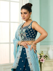 Teal Georgette Fabric Sequins embroidery Semi-Stitched Lehenga & Unstitched Blouse With Dupatta