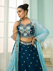Teal Georgette Fabric Sequins embroidery Semi-Stitched Lehenga & Unstitched Blouse With Dupatta