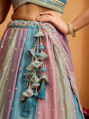 Peach Georgette Fabric Sequins embroidery Semi-Stitched Lehenga & Unstitched Blouse With Dupatta