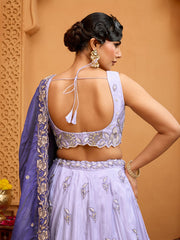 Lavender Tissue Fabric Sequins embroidery Semi-Stitched Lehenga & Unstitched Blouse With Dupatta