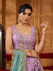 Lavender Satin Silk Fabric Sequins embroidery Semi-Stitched Lehenga & Unstitched Blouse With Dupatta