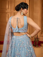 Grey Net Fabric Sequins embroidery Semi-Stitched Lehenga & Unstitched Blouse With Dupatta
